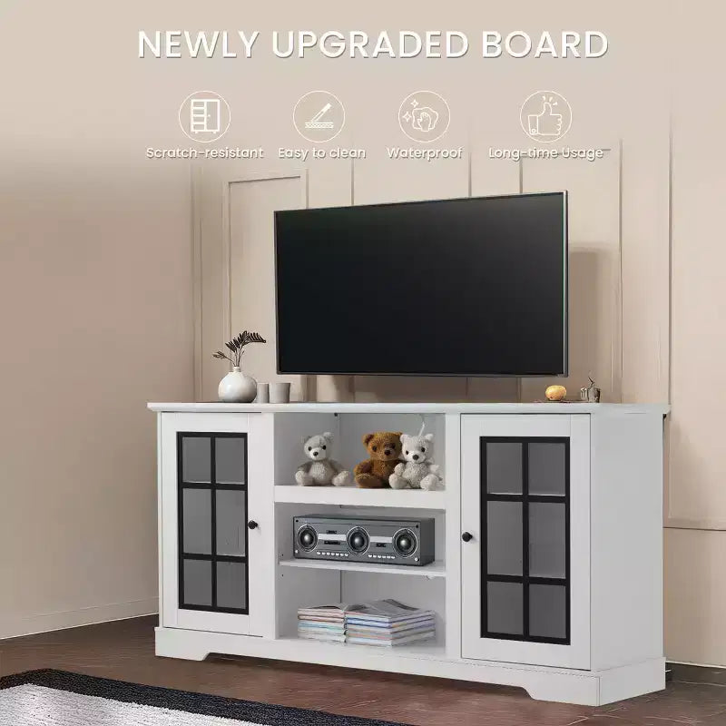 Meuble TV avec porte en verre trempé pour téléviseurs jusqu'à 65 pouces