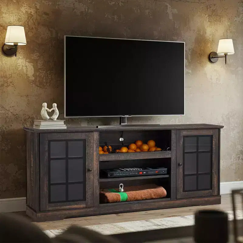 Meuble TV avec porte en verre trempé pour téléviseurs jusqu'à 65 pouces