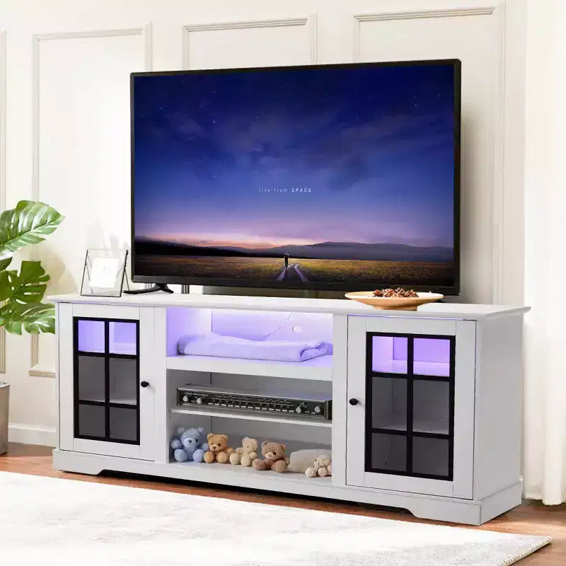 Meuble TV avec porte en verre trempé pour téléviseurs jusqu'à 65 pouces