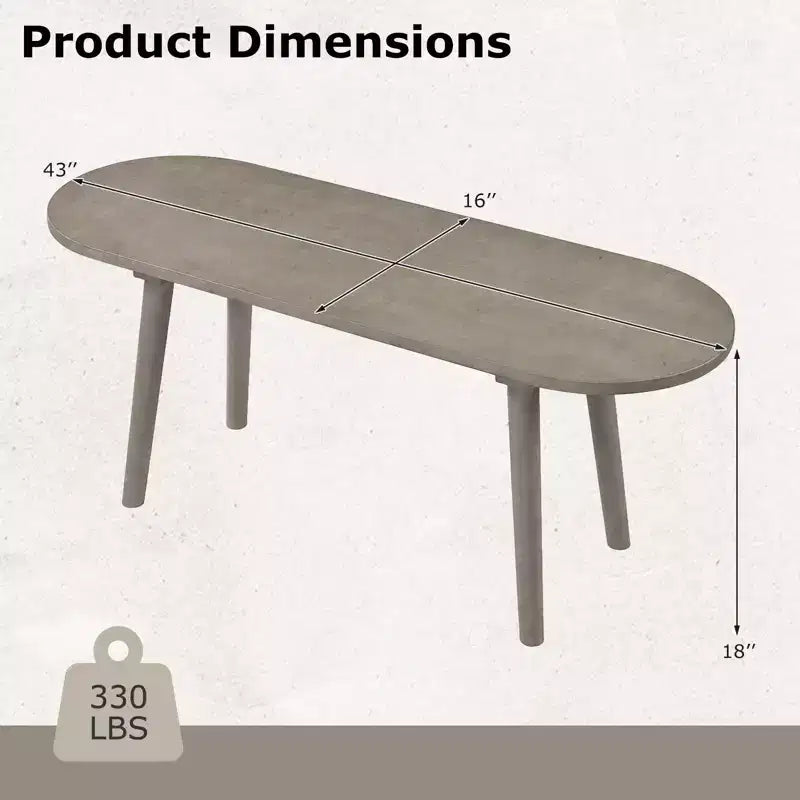 Banc de salle à manger style ferme en bois massif de 43'' avec pieds en bois d'hévéa pour salon et cuisine