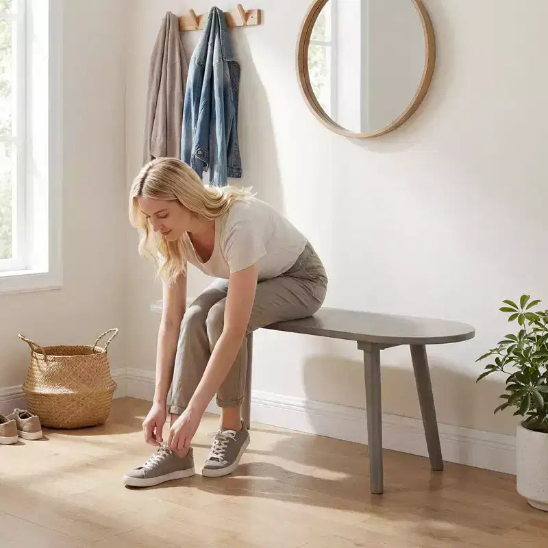 Banc de salle à manger style ferme en bois massif de 43'' avec pieds en bois d'hévéa pour salon et cuisine