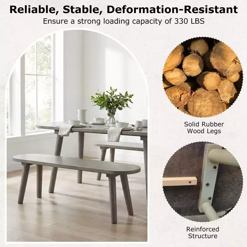 Banc de salle à manger style ferme en bois massif de 43'' avec pieds en bois d'hévéa pour salon et cuisine
