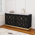 Modern Shoe Storage Bench with 2 Flip Drawers &amp; Padded Cushion Seat, Upholstered Entryway Organizer for Hallway Closet Living Room - Gold Trim