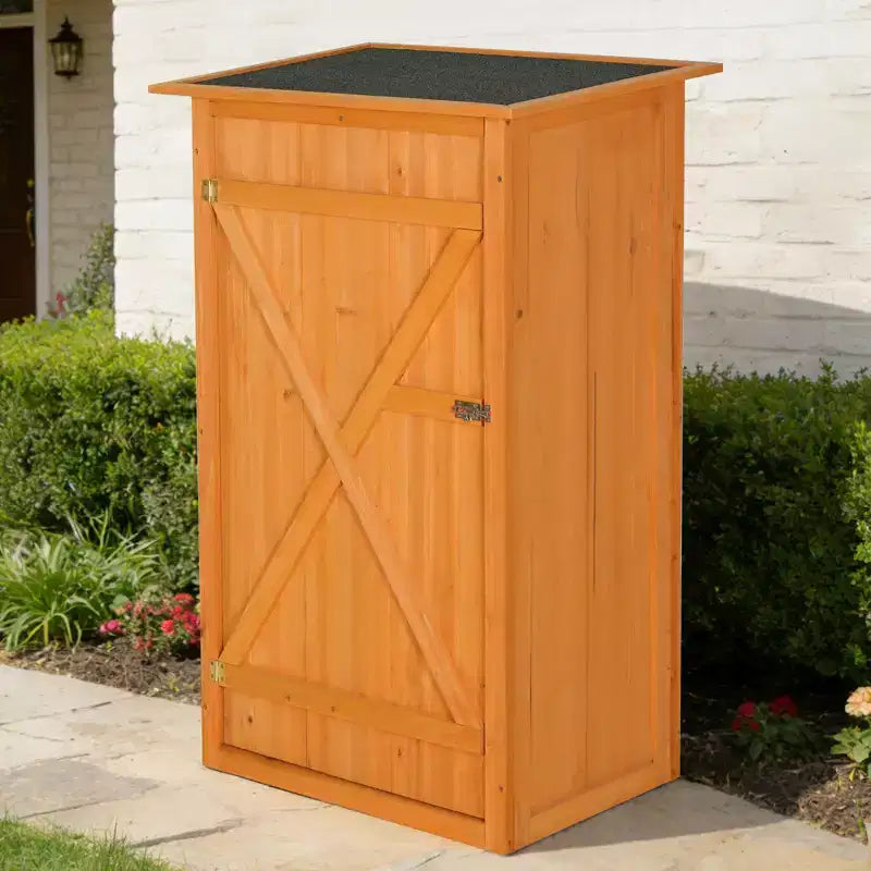 Wooden Outdoor Storage Shed - Lockable, Waterproof Garden Tool Cabinet with Flat Roof for Backyard, Terrace, Lawn &amp; Farmland.