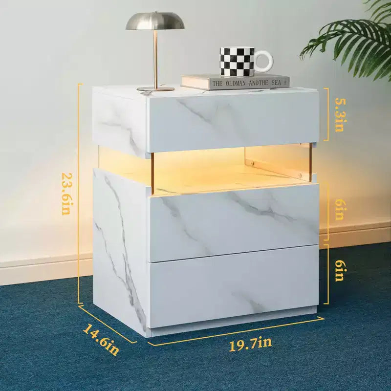 Table de chevet avec commode à 3 tiroirs pour chambre à coucher, table de chevet pour salon, pierre blanche