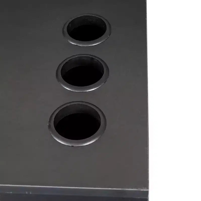 Miroir de courtoisie moderne et minimaliste avec rangement tridimensionnel à plusieurs niveaux, comprenant deux compartiments tiroirs fermés. Noir