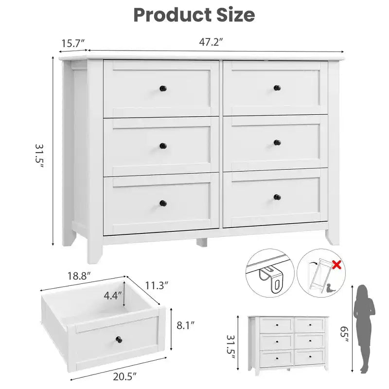 Commode en bois de 120 cm de large avec poignées métalliques ; peut servir de coiffeuse, de meuble TV ou de garde-robe de chambre. Marron