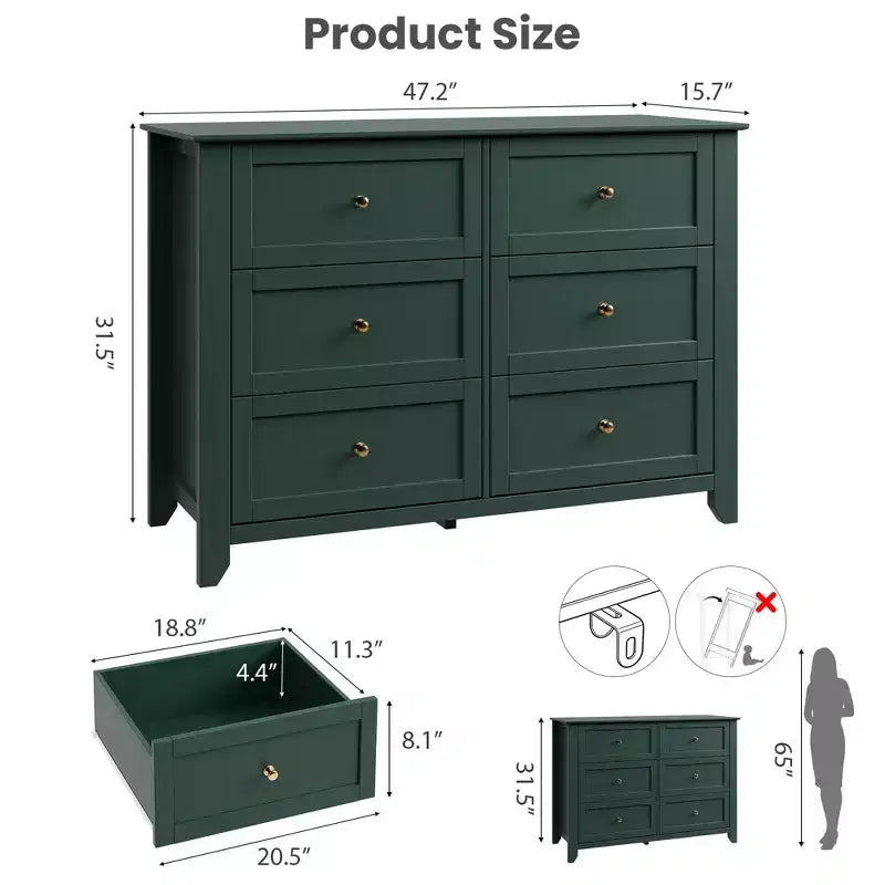 Commode en bois de 120 cm de large avec poignées métalliques ; peut servir de coiffeuse, de meuble TV ou de garde-robe de chambre. Marron