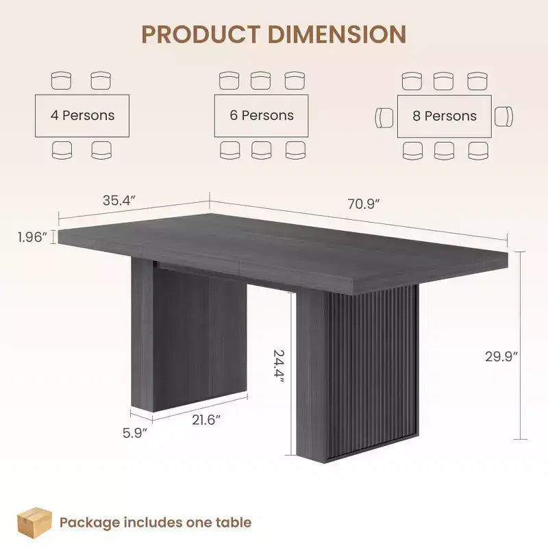 Table à manger de cuisine moderne en bois avec pieds rainurés et espace de rangement