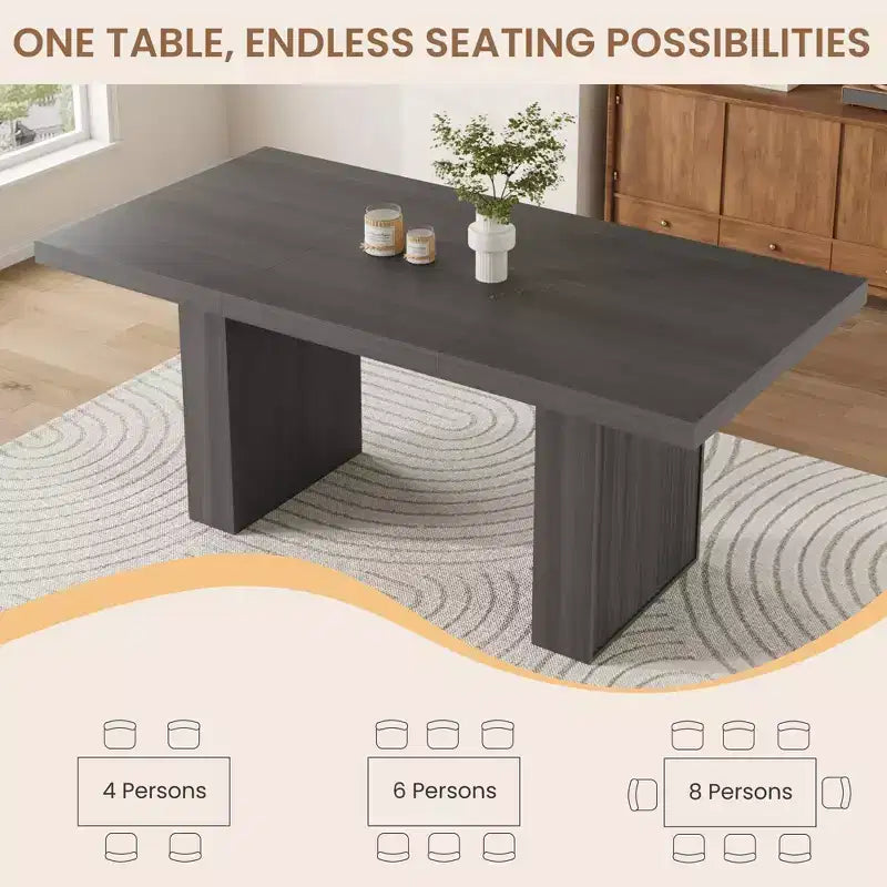Table à manger de cuisine moderne en bois avec pieds rainurés et espace de rangement