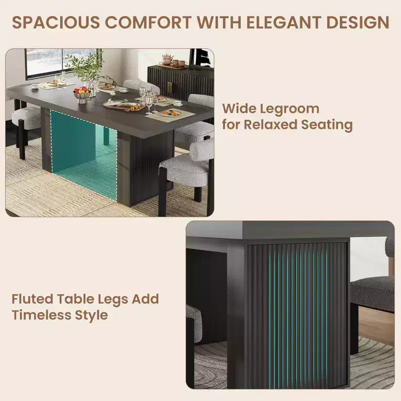 Table à manger de cuisine moderne en bois avec pieds rainurés et espace de rangement