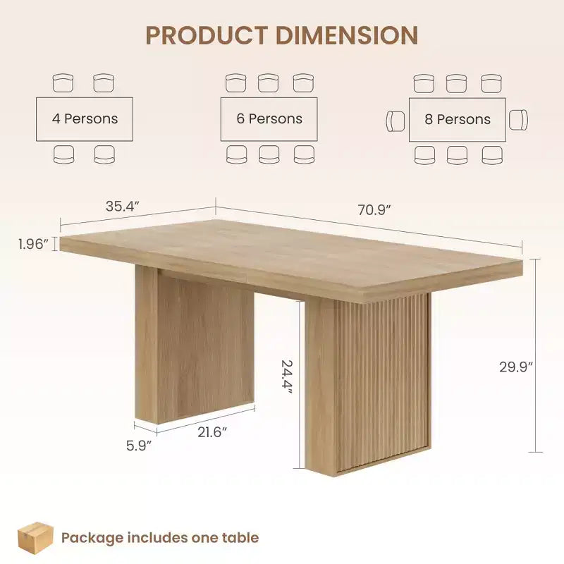 Table à manger de cuisine moderne en bois avec pieds rainurés et espace de rangement