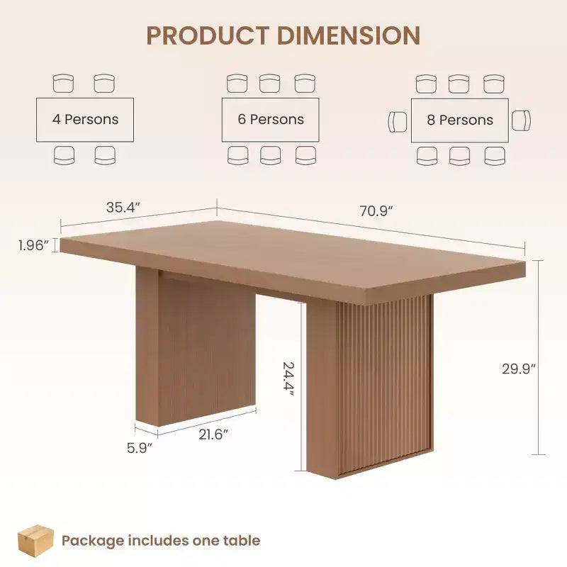 Table à manger de cuisine moderne en bois avec pieds rainurés et espace de rangement