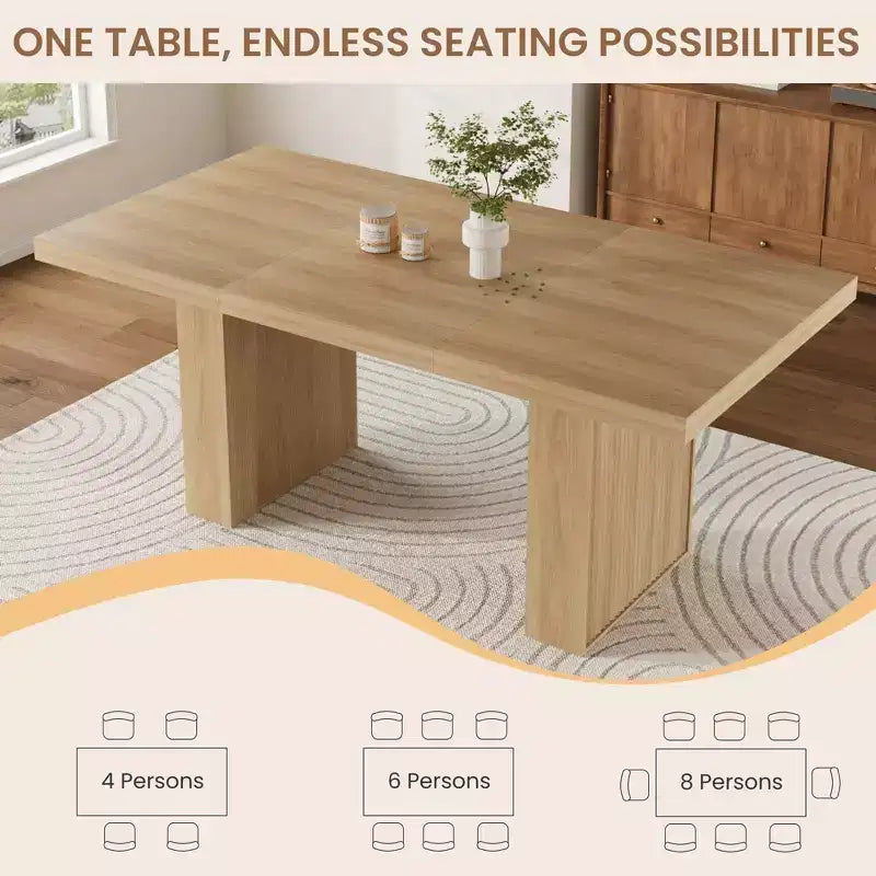 Table à manger de cuisine moderne en bois avec pieds rainurés et espace de rangement