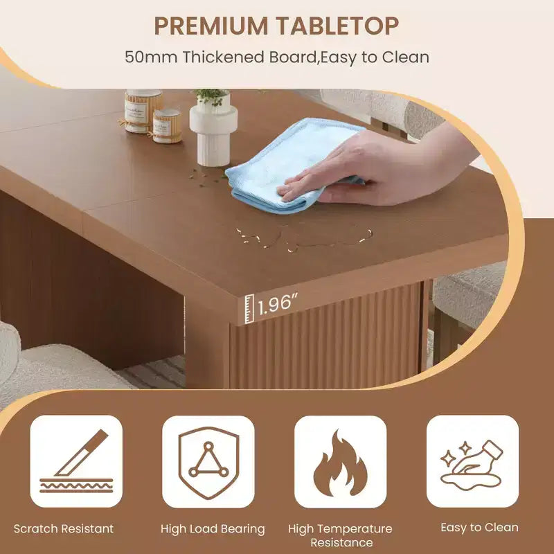 Table à manger de cuisine moderne en bois avec pieds rainurés et espace de rangement
