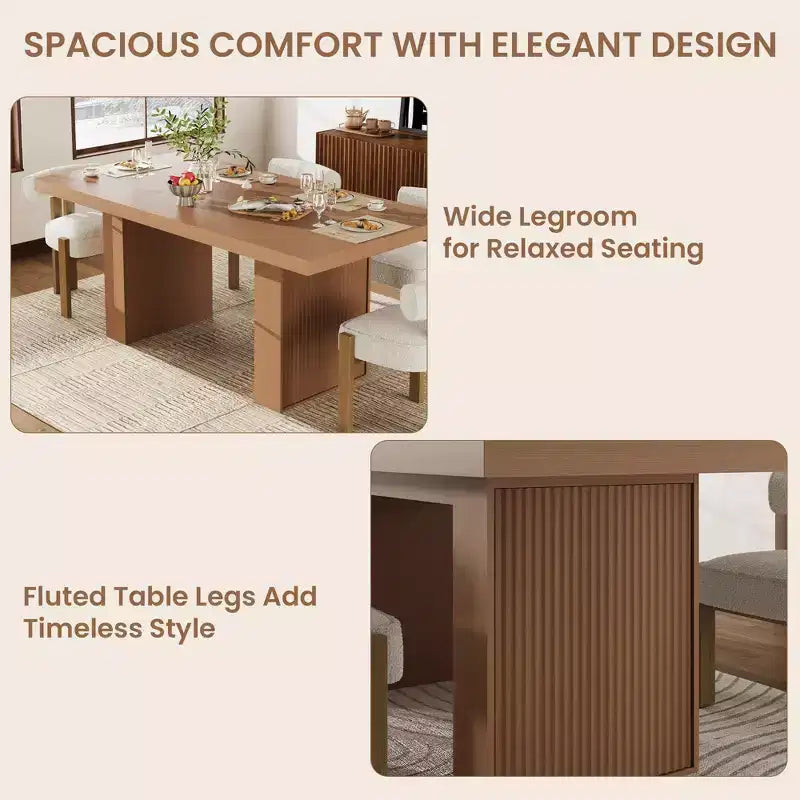 Table à manger de cuisine moderne en bois avec pieds rainurés et espace de rangement