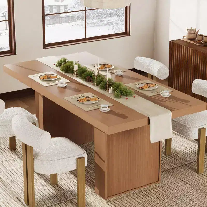 Large 70.8 Dining Table w/ Fluted Legs &amp; Storage, Modern Wood Kitchen Dinner Table for 6-8-10 People, Heavy Duty Furniture for Dining Room