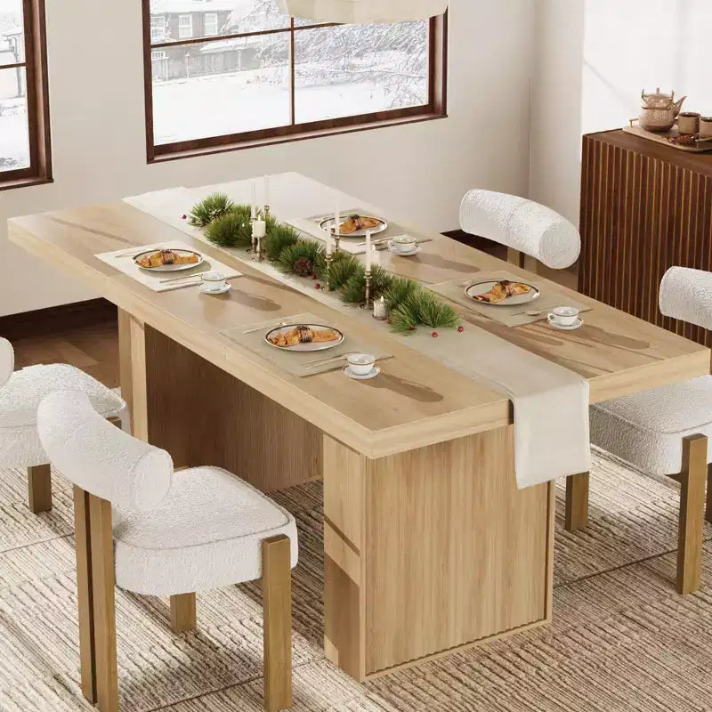 Table à manger de cuisine moderne en bois avec pieds rainurés et espace de rangement