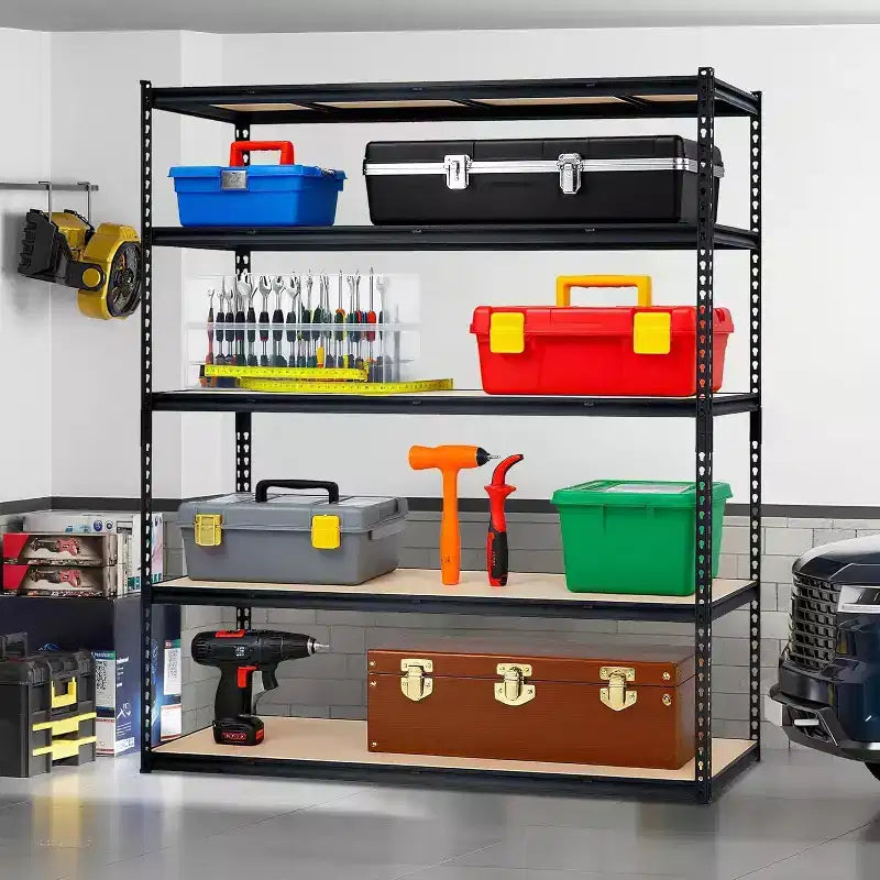 Étagère de garage robuste à cinq niveaux, tablettes métalliques réglables, capacité de 2 500 lb