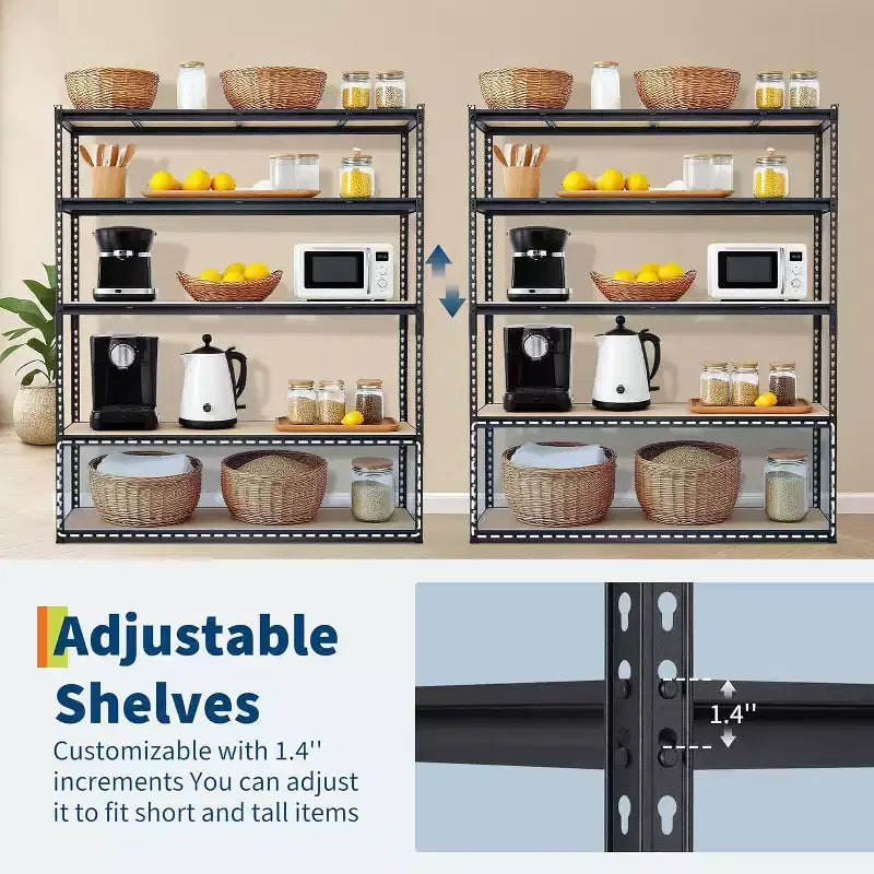 Étagère de garage robuste à cinq niveaux, tablettes métalliques réglables, capacité de 2 500 lb