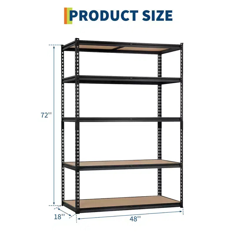 Étagère de garage robuste à cinq niveaux, tablettes métalliques réglables, capacité de 2 500 lb