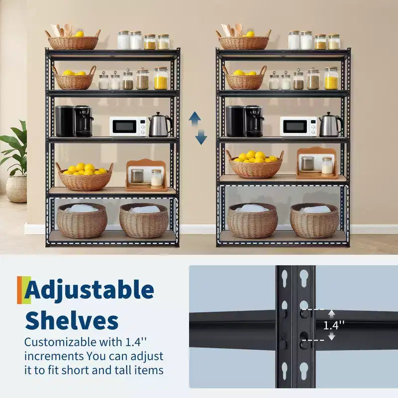 Étagère de garage robuste à cinq niveaux, tablettes métalliques réglables, capacité de 2 500 lb