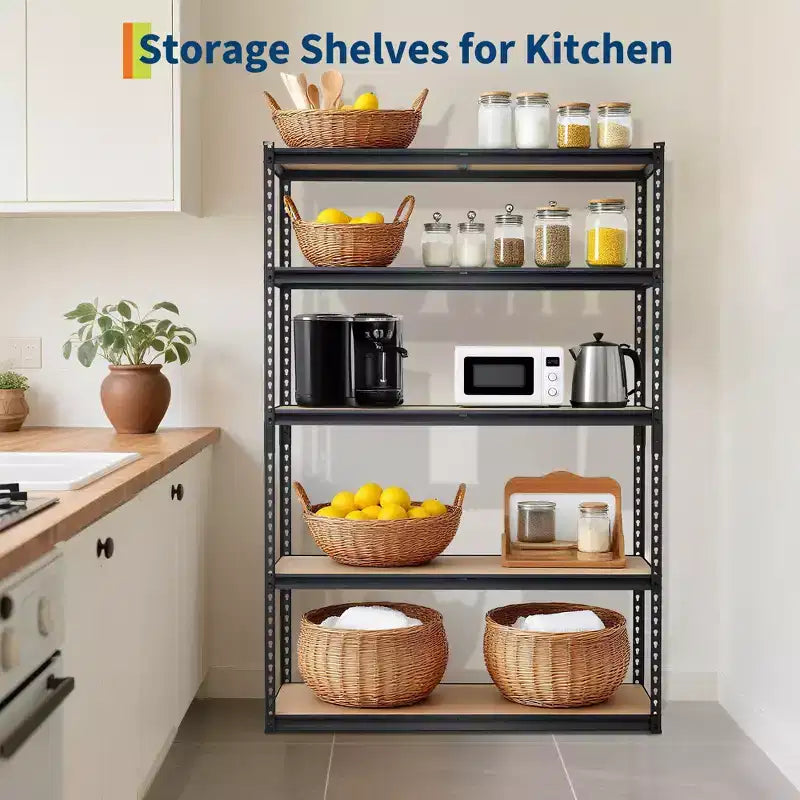 Étagère de garage robuste à cinq niveaux, tablettes métalliques réglables, capacité de 2 500 lb