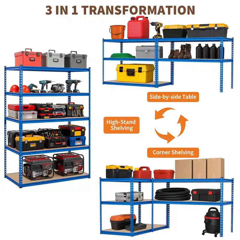 Étagère de garage robuste à cinq niveaux, tablettes métalliques réglables, capacité de 2 500 lb