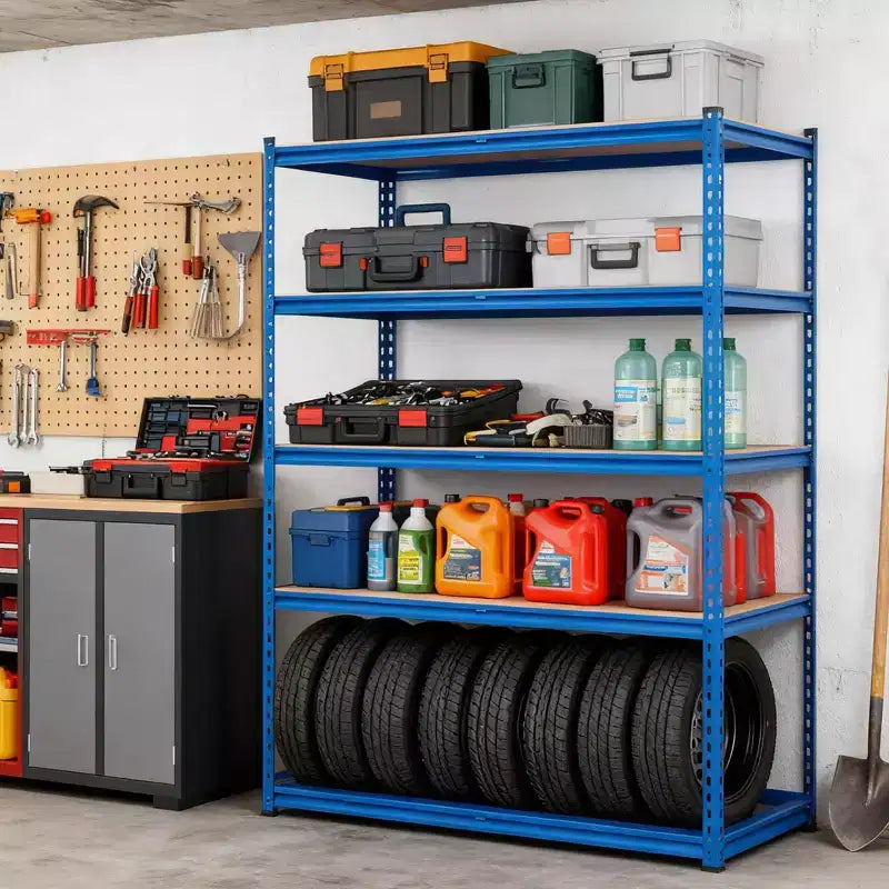 Étagère de garage robuste à cinq niveaux, tablettes métalliques réglables, capacité de 2 500 lb