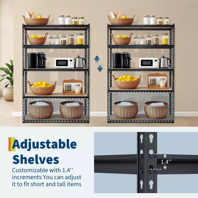 Étagère de garage robuste à cinq niveaux, tablettes métalliques réglables, capacité de 2 500 lb