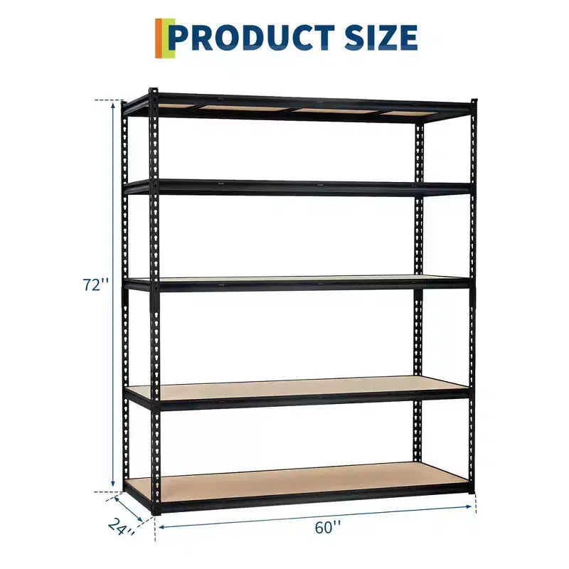 Étagère de garage robuste à cinq niveaux, tablettes métalliques réglables, capacité de 2 500 lb