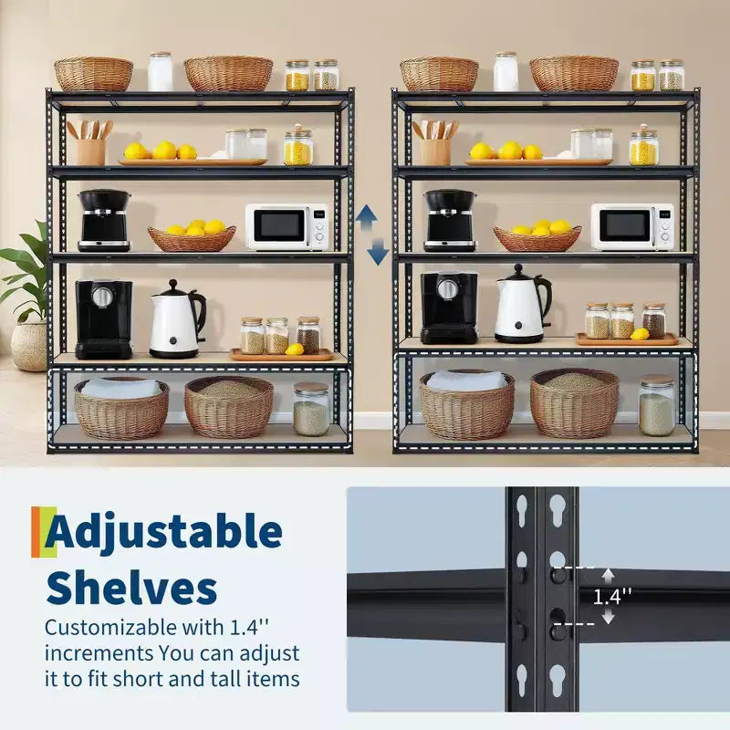 Étagère de garage robuste à cinq niveaux, tablettes métalliques réglables, capacité de 2 500 lb