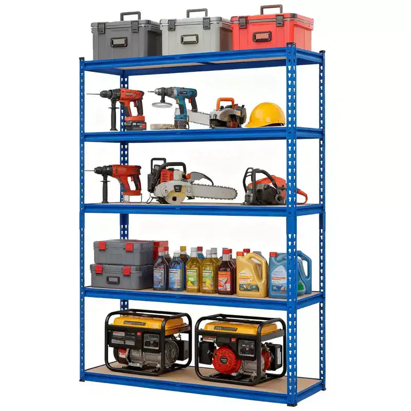 Étagère de garage robuste à cinq niveaux, tablettes métalliques réglables, capacité de 2 500 lb
