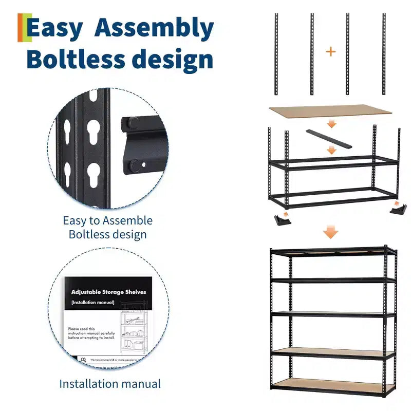 Étagère de garage robuste à cinq niveaux, tablettes métalliques réglables, capacité de 2 500 lb