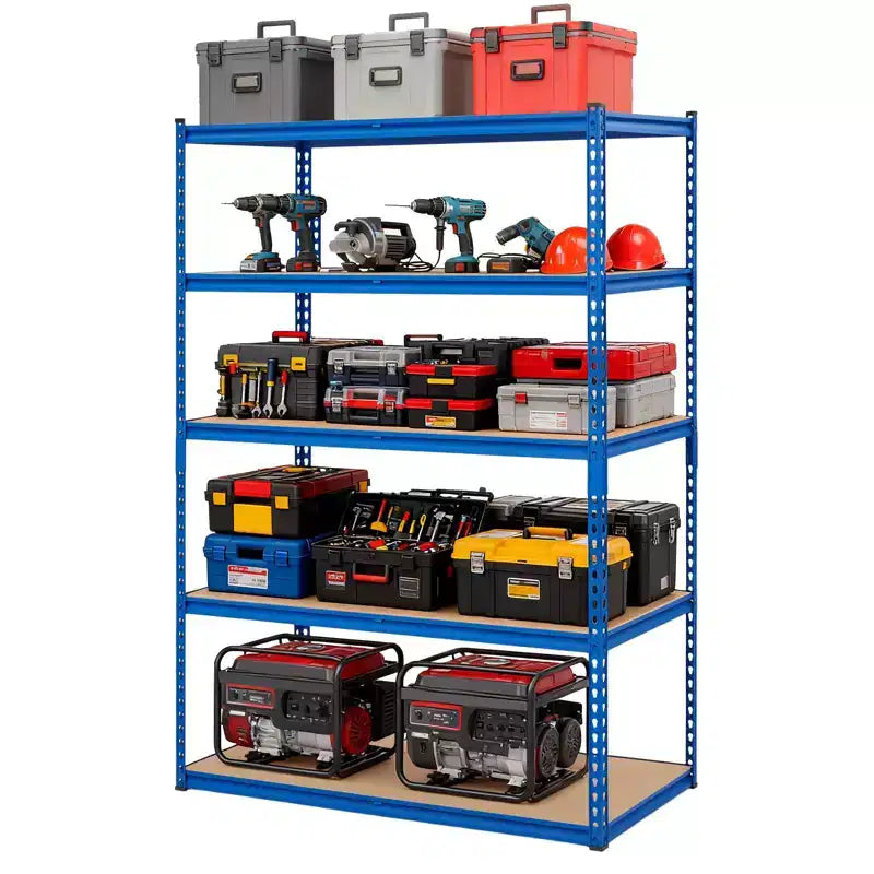 Étagère de garage robuste à cinq niveaux, tablettes métalliques réglables, capacité de 2 500 lb