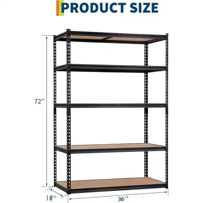 Étagère de garage robuste à cinq niveaux, tablettes métalliques réglables, capacité de 2 500 lb