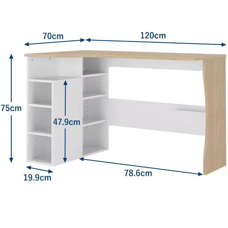 Bureau d'angle en L avec étagères de rangement à trois niveaux ; petit bureau d'angle pliable