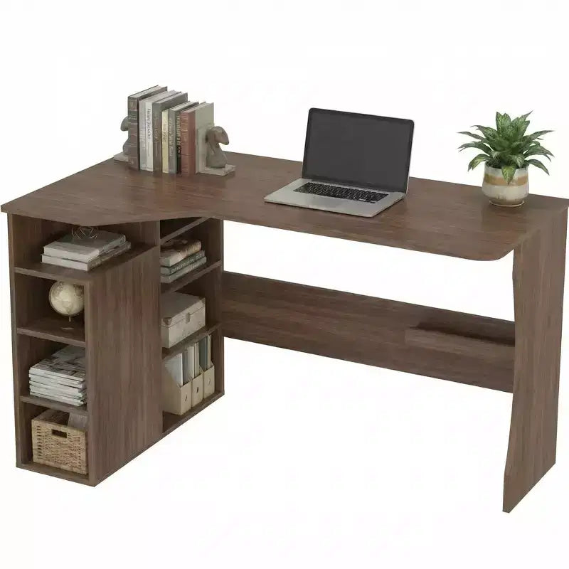 L-Shaped Desk with 3-Tier Storage Shelves, Reversible Small Corner Desk for Small Spaces, Home Office Writing Study &amp; Gaming Computer Workstation