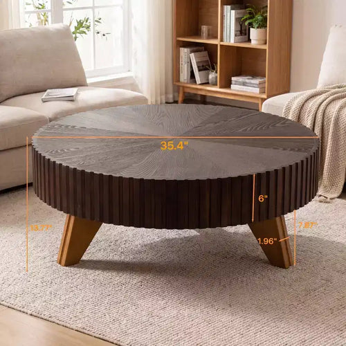 Table basse ronde rétro marron de 35,4 pouces