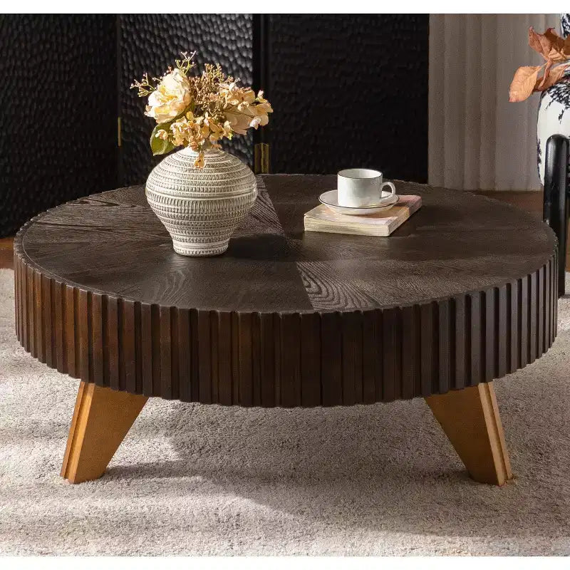 Table basse ronde rétro marron de 35,4 pouces