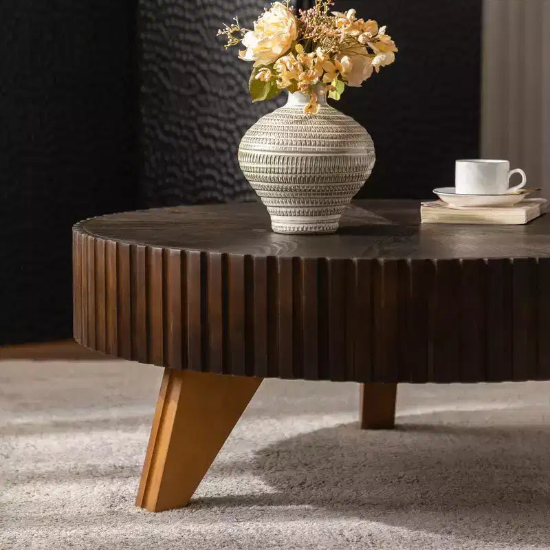 Table basse ronde rétro marron de 35,4 pouces