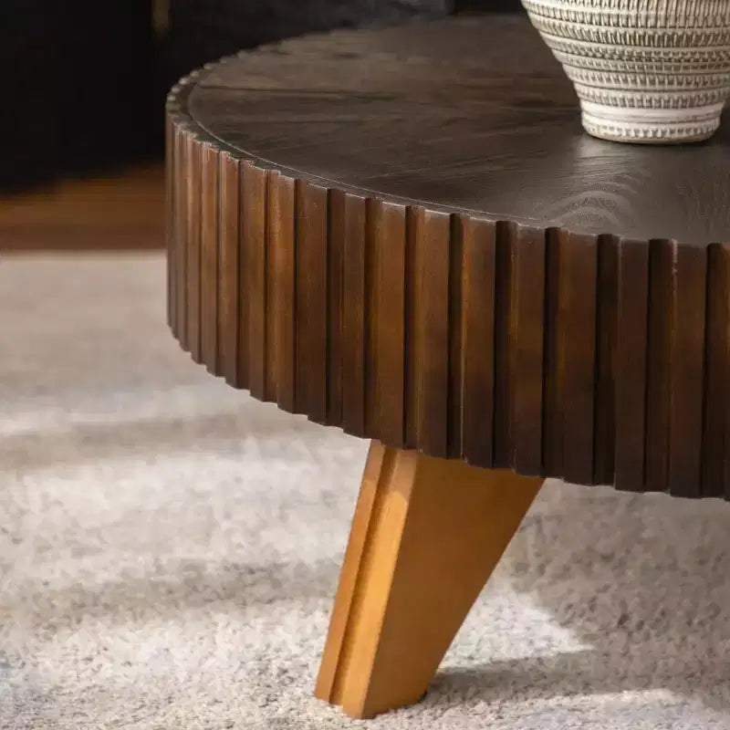 Table basse ronde rétro marron de 35,4 pouces