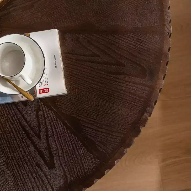 Table basse ronde rétro marron de 35,4 pouces
