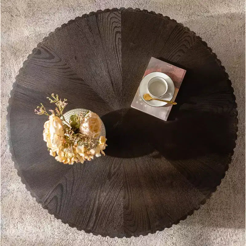 Table basse ronde rétro marron de 35,4 pouces