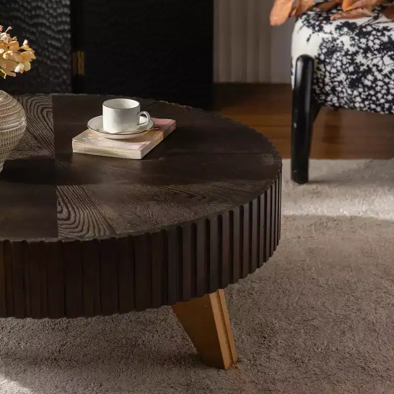 Table basse ronde rétro marron de 35,4 pouces