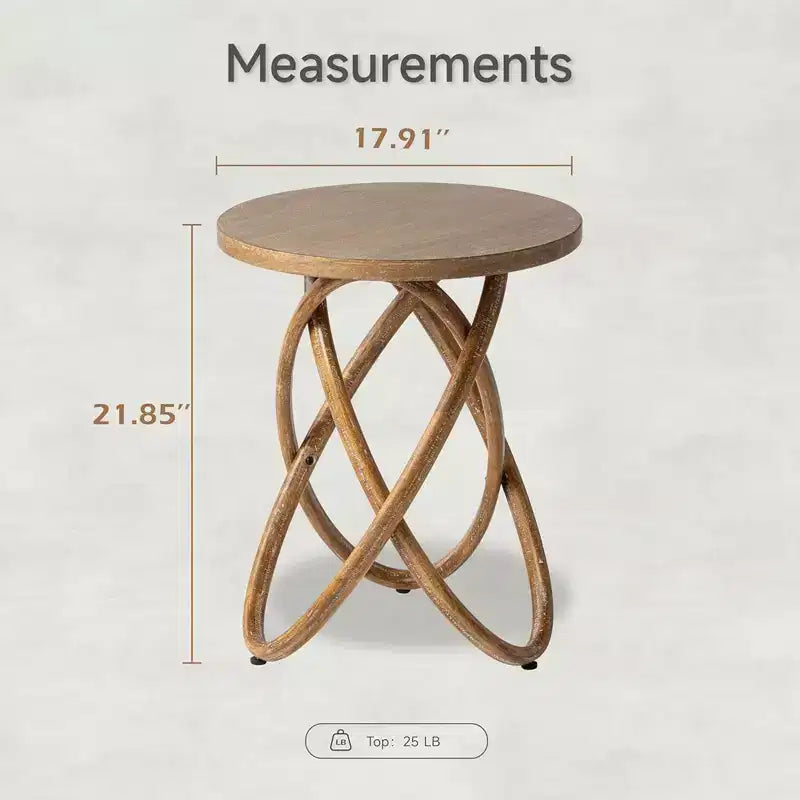 Table d'appoint ronde avec piètement entrelacé pour salon, Noyer