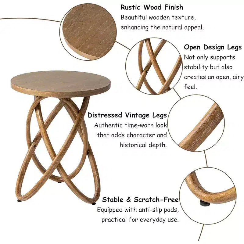 Table d'appoint ronde avec piètement entrelacé pour salon, Noyer