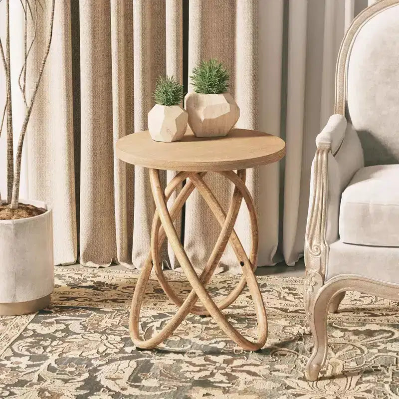 Table d'appoint ronde avec piètement entrelacé pour salon, Noyer