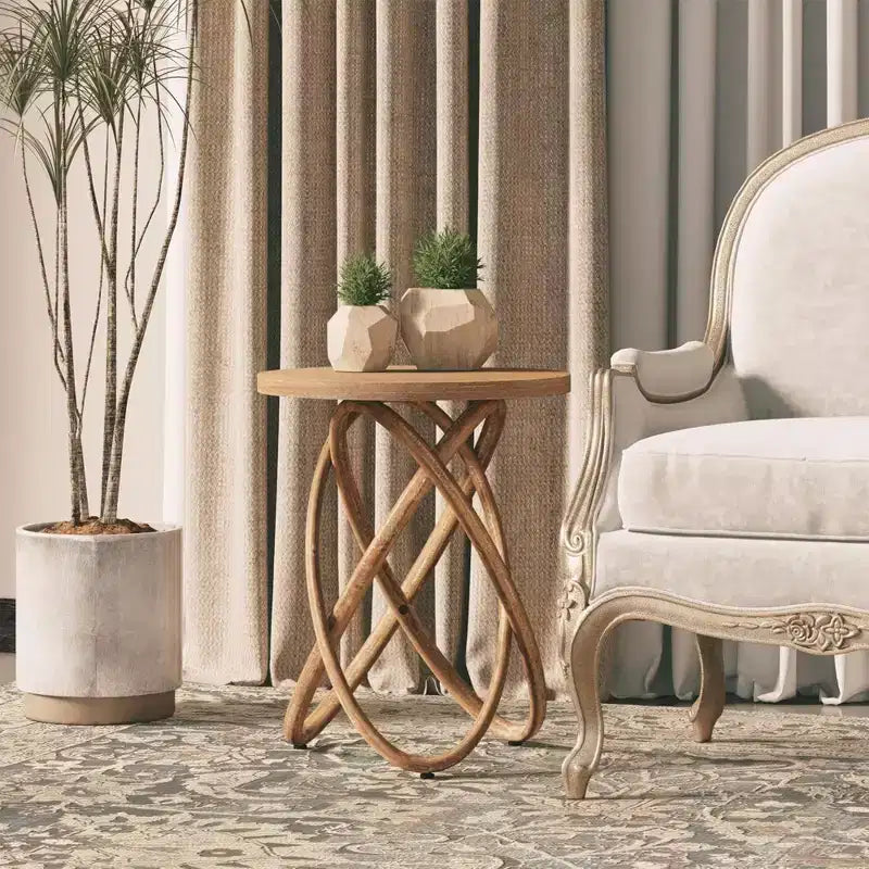 Table d'appoint ronde avec piètement entrelacé pour salon, Noyer