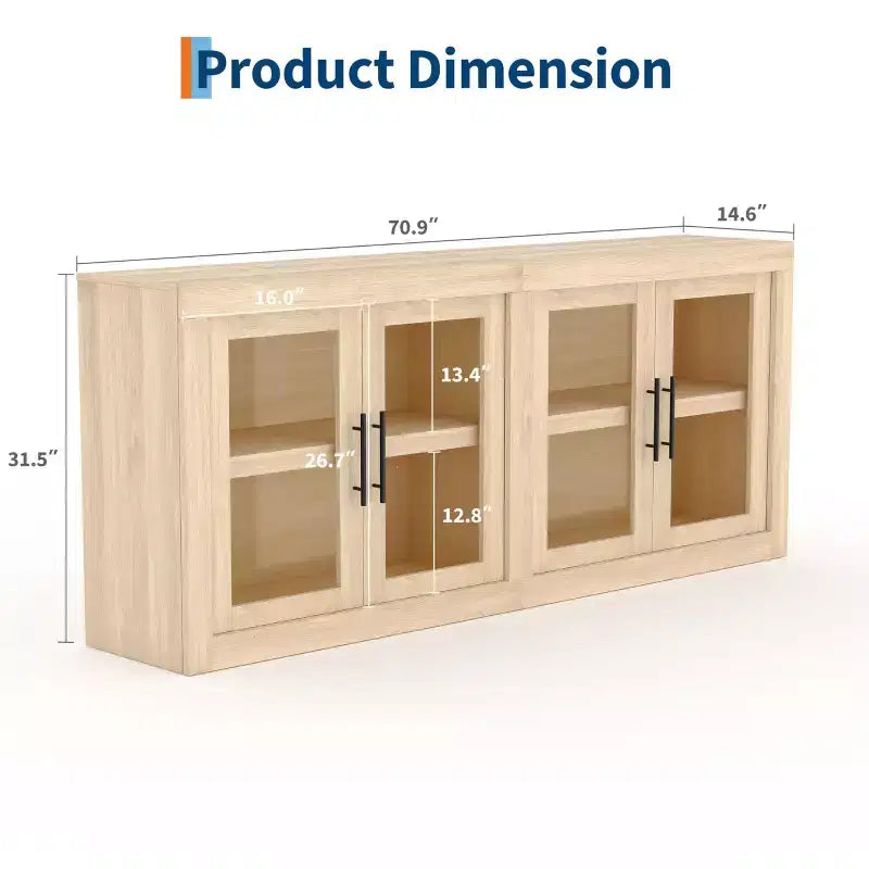 Bahut contemporain avec portes vitrées et plateau en bois épais